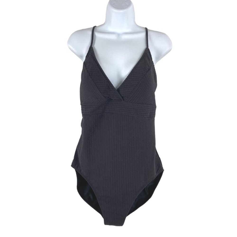 Vineyard Vines Seersucker Sconset One Piece Swimsuit Black NWT Women's Large